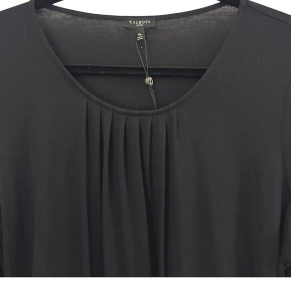 Talbots Rayon Lyocell Black Top Shirt Tunic Pin Tuck Details MP Long Sleeve NEW - Picture 2 of 9